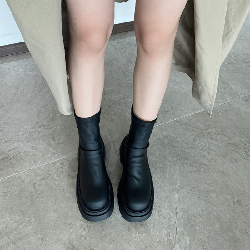 Women's Chunky Platform Ankle Boots Black Slip-Resistant PU Synthetic Closure