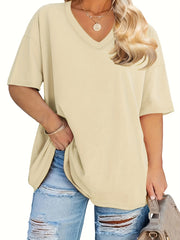 Women's Plus Size Solid Crew Neck Short Sleeve T-Shirt for Spring and Summer