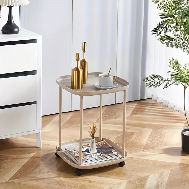 Mesa auxiliar móvil multifuncional de color marrón café, resistente de plástico para dormitorio, sala de estar y oficina