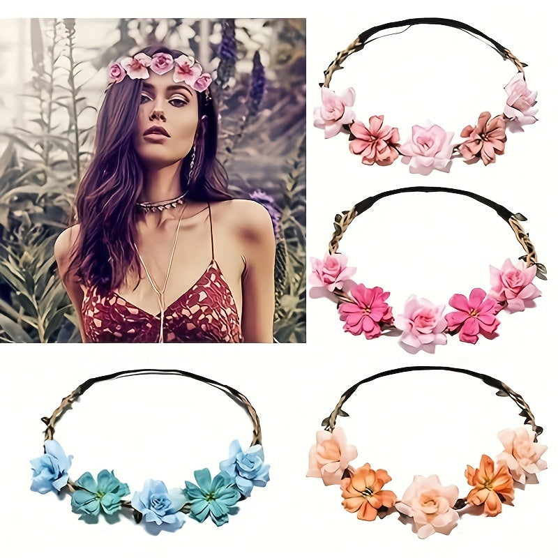 Set of 6 Bohemian Floral Crown Headbands for Women Girls Assorted Colors Bridal Wedding Hair Wreaths