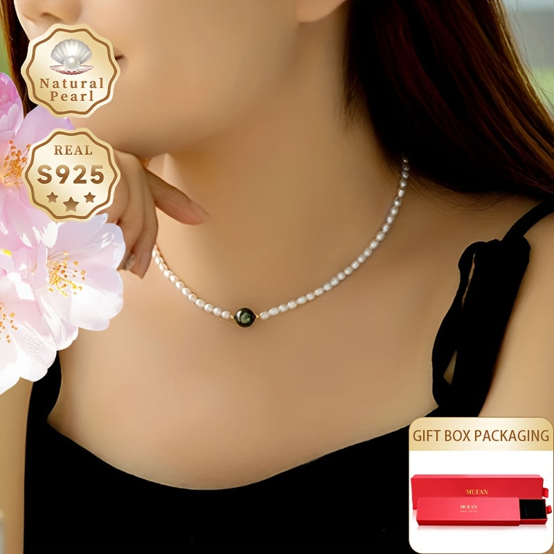 Pearl Necklace for Women Freshwater and Tahitian Pearls Sterling Silver Adjustable Gift