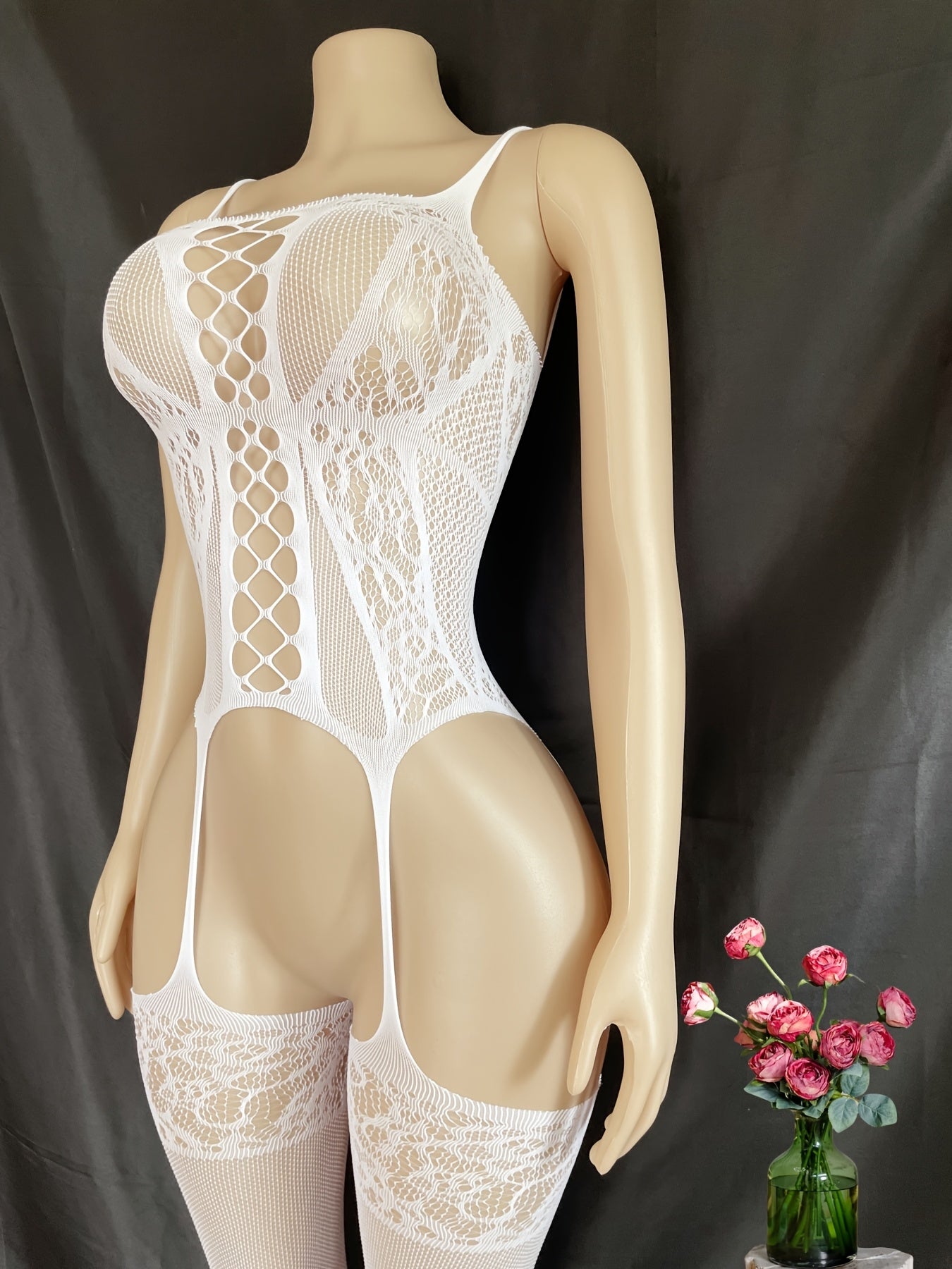 Body de encaje para mujer talla grande con malla, con entrepierna abierta, lencería, bikini, traje de baño y vestido