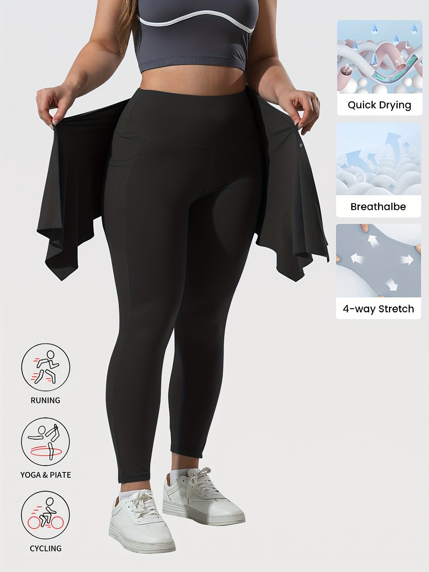 Conjunto de leggings de talle alto y falda irregular de talla grande para yoga y deportes
