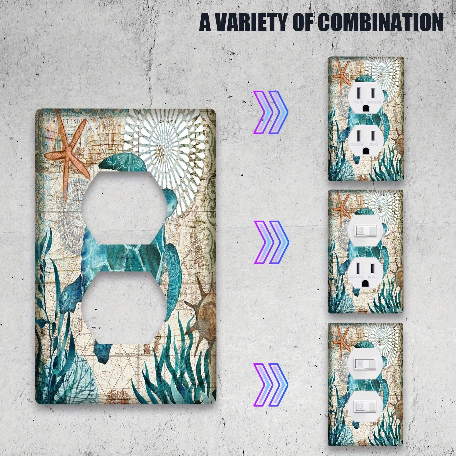 Tapa de interruptor de luz con tortuga náutica azul teal para baño y dormitorio Pack de 1