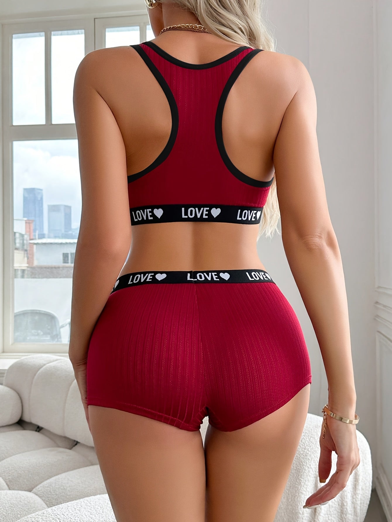 Women's Athletic-Inspired Lingerie Set with Tank Bra and Boyshorts Letter Print