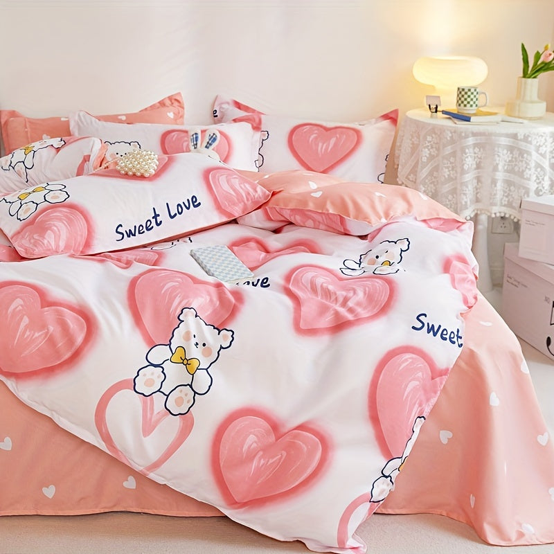 Conjunto de ropa de cama Love Bear para todas las estaciones con funda de edredón, fundas de almohada y sábanas ajustables