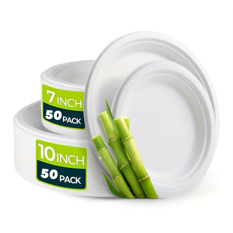 Set of 100 Heavy Duty Sugarcane Fiber Disposable Paper Plates for Parties