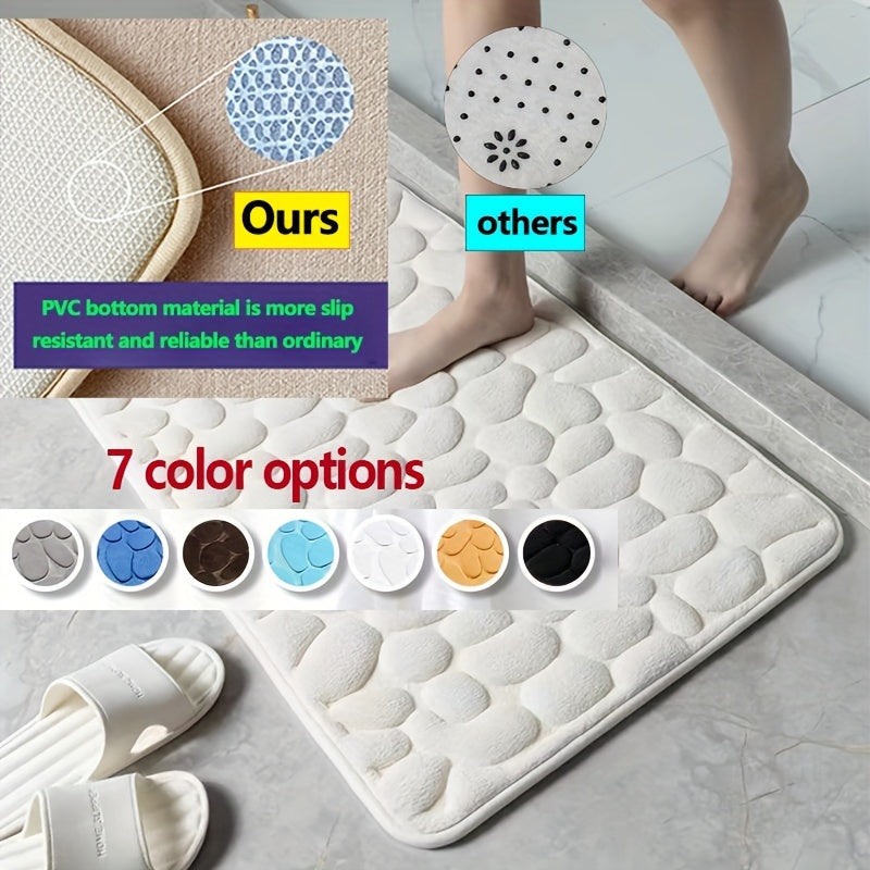Pebble Pattern Non-Slip Absorbent Polyester Foot Mat for Bathroom Kitchen Bedroom