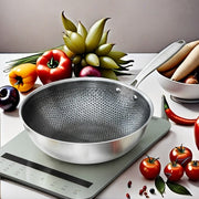 Stainless Steel Wok with Non-Stick Coating, Large Capacity, Heat-Resistant Cookware
