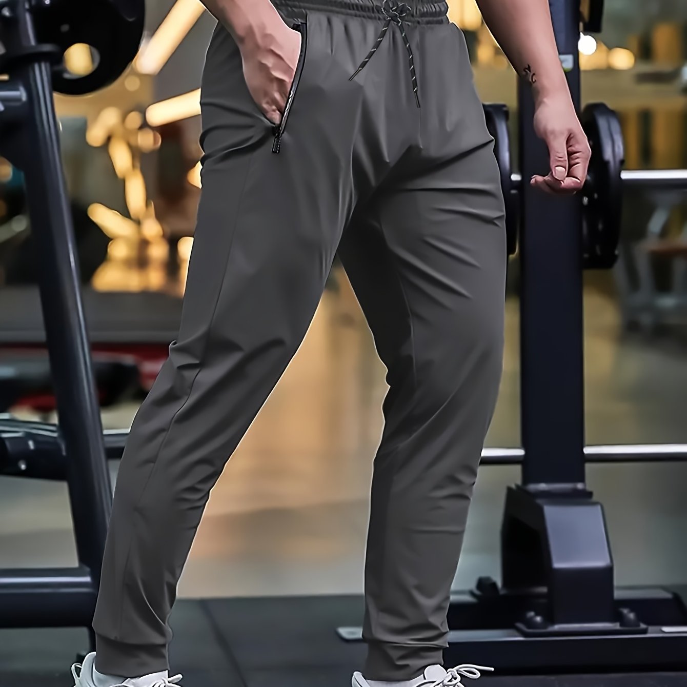 Men's Tapered Joggers Solid Color Polyester Blend Zipper Casual Spring Fall