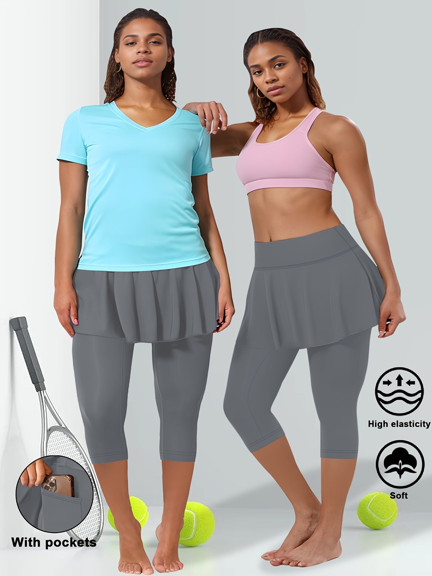 Women's High-Waisted Culottes With Pockets Soft Elastic Comfortable