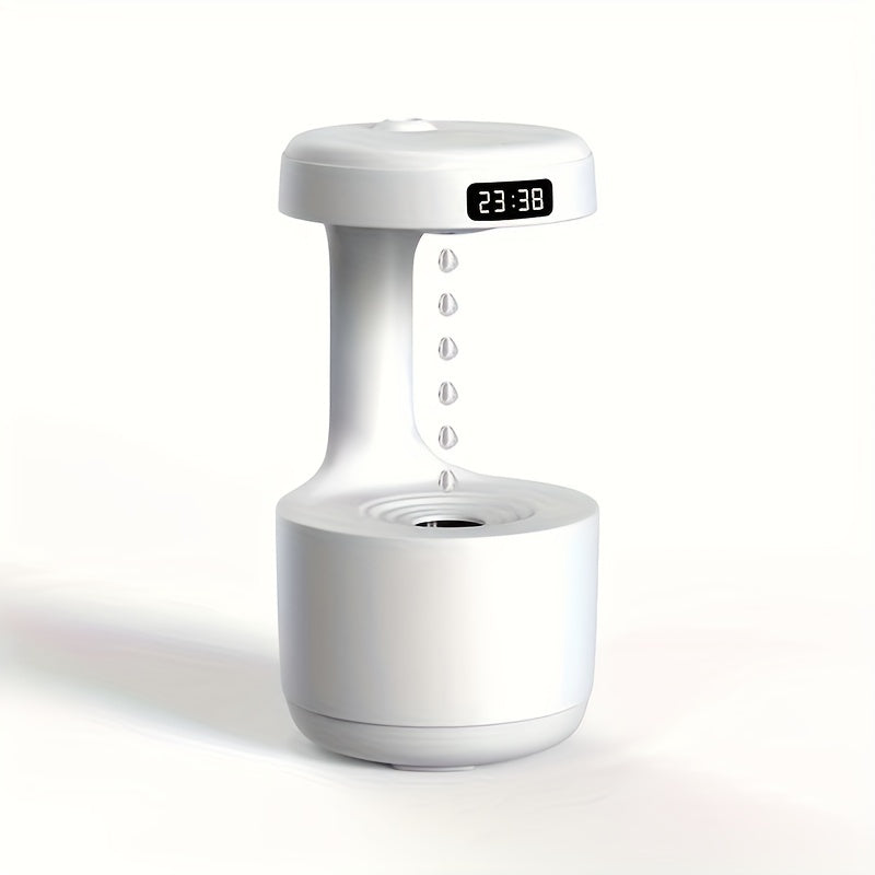 White Anti-Gravity Humidifier with Clock Night Light and USB Power