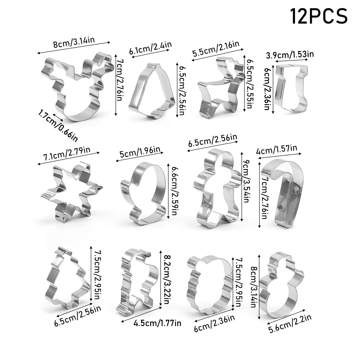 12-Piece Stainless Steel Christmas Cookie Cutter Set for Holiday Baking