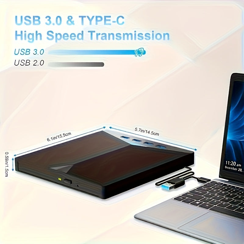 7-in-1 External CD/DVD Drive USB 3.0 Compatible with Laptop Desktop Mac No Battery
