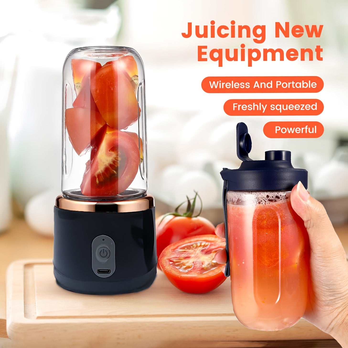Portable USB Rechargeable Juicing Blender 400ml with 6-Blade Travel Cup