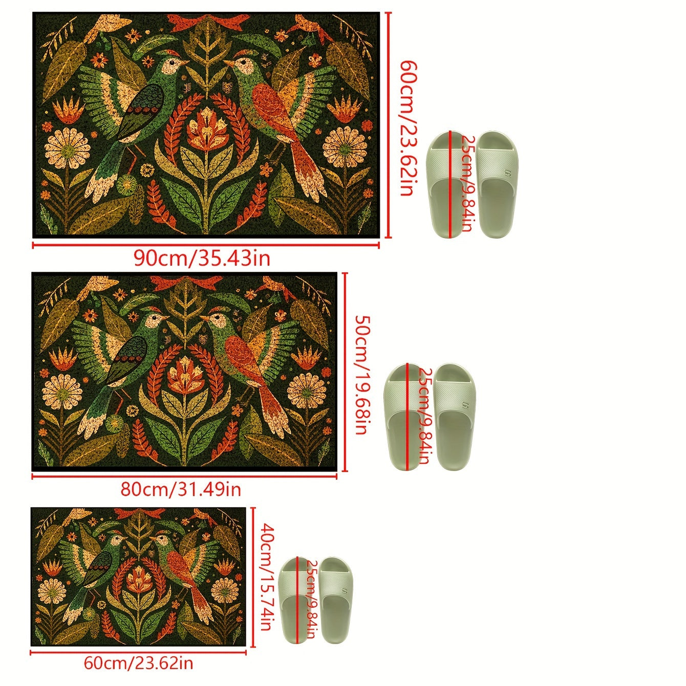 Green Bird Door Mat Non-Slip Washable Wear-Resistant Entryway Rug