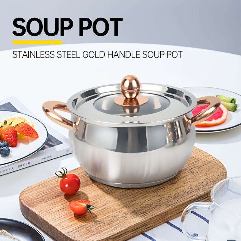 Набор кастрюль из нержавеющей стали с золотыми ручками, утолщённая конструкция, посуда в форме яблока