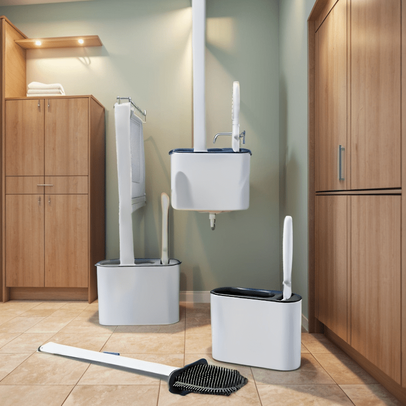 Toilet Brush Set with Long Handle and Stand for Bathroom Cleaning