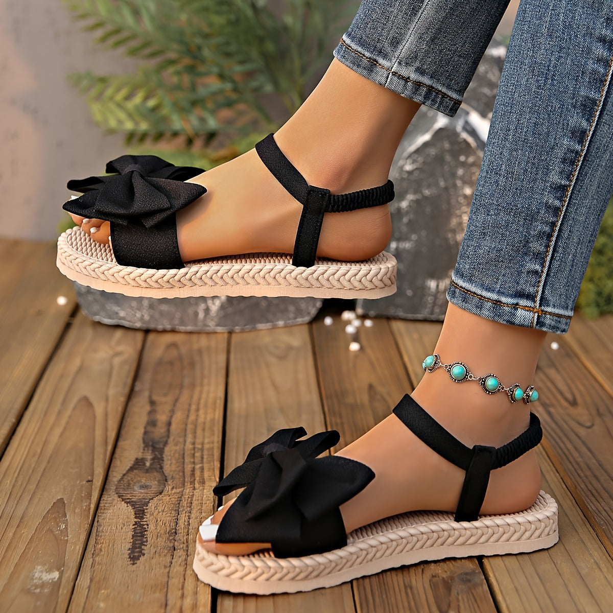 Women's Flat Bowknot Sandals Open Toe Summer Casual Beach Shoes