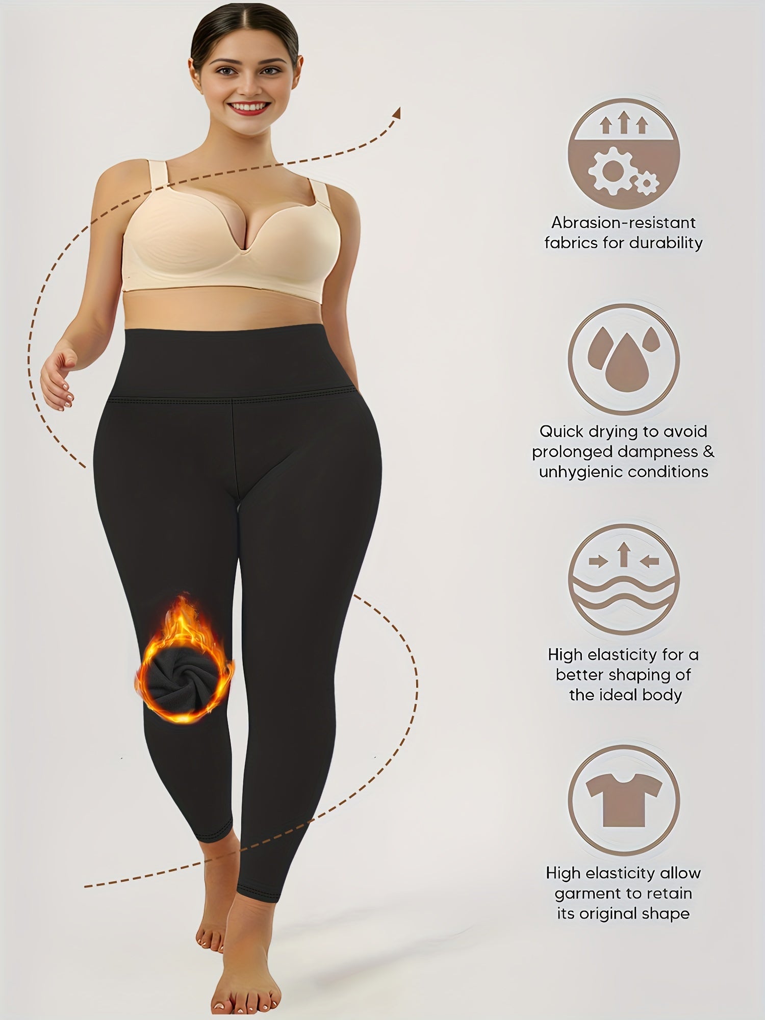 Leggings de talla grande para mujer con cintura alta y forro de felpa para otoño e invierno cálido