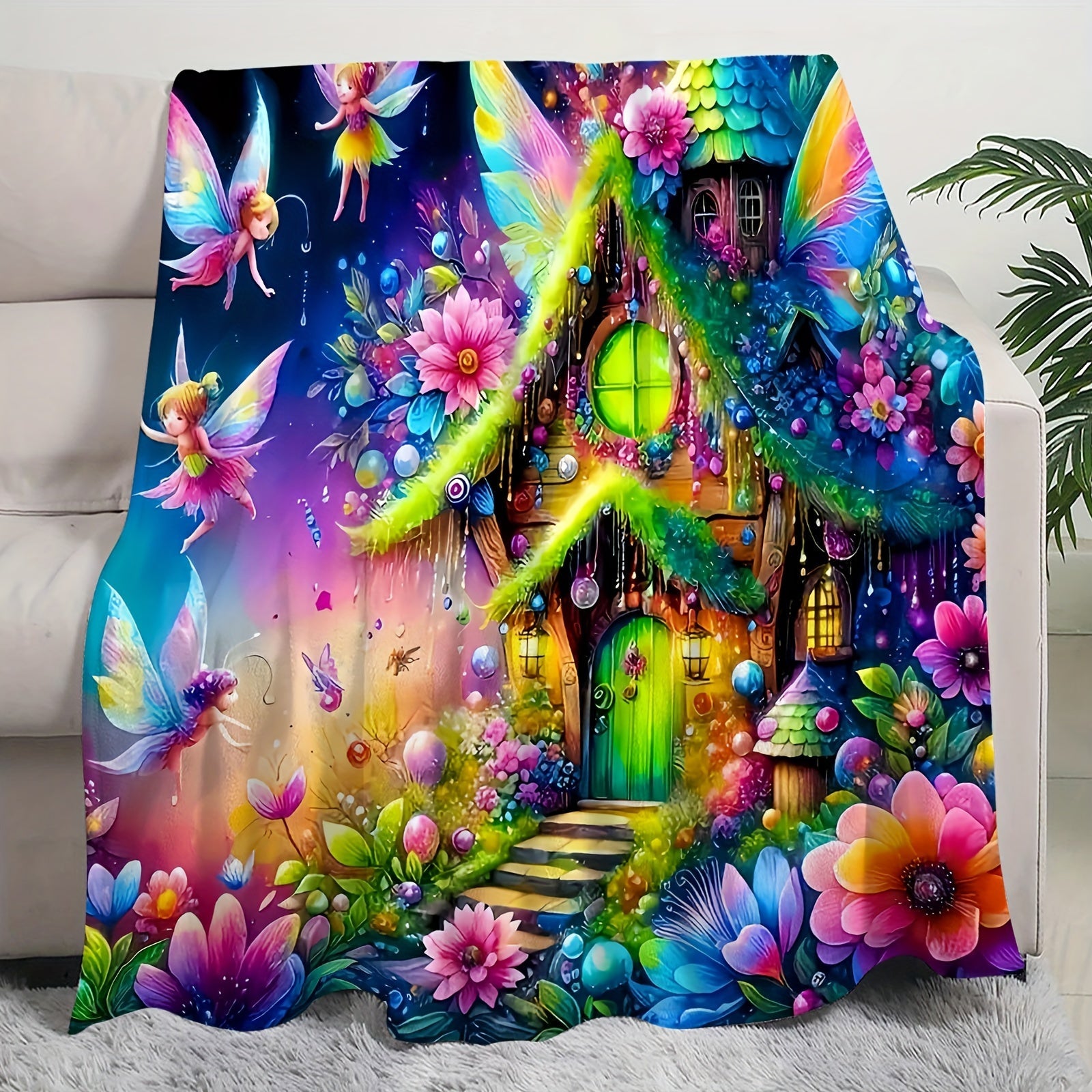 Geometric Fairy House Digital Print Blanket 65x65 Inches Polyester Lightweight All Seasons