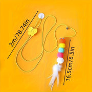 Elastic Cat Toy with Artificial Feather Bell Teasing Stick Door Hanging Swing