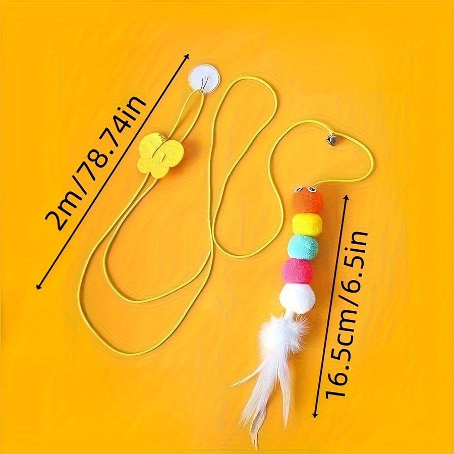 Elastic Cat Toy with Artificial Feather Bell Teasing Stick Door Hanging Swing