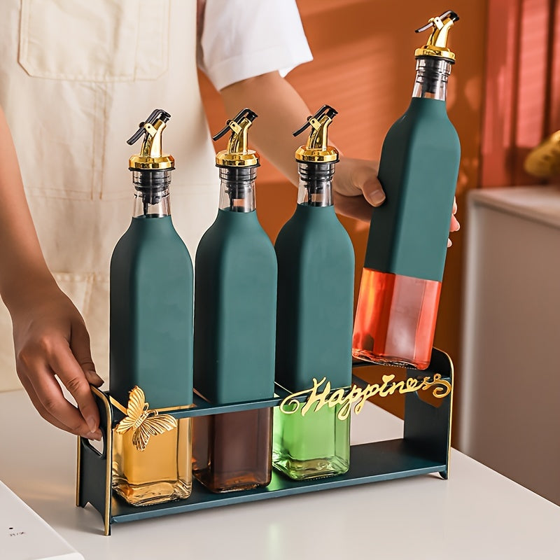 Set of Glass Olive Oil Dispenser Bottles with Pourers, Leakproof, Hand Wash