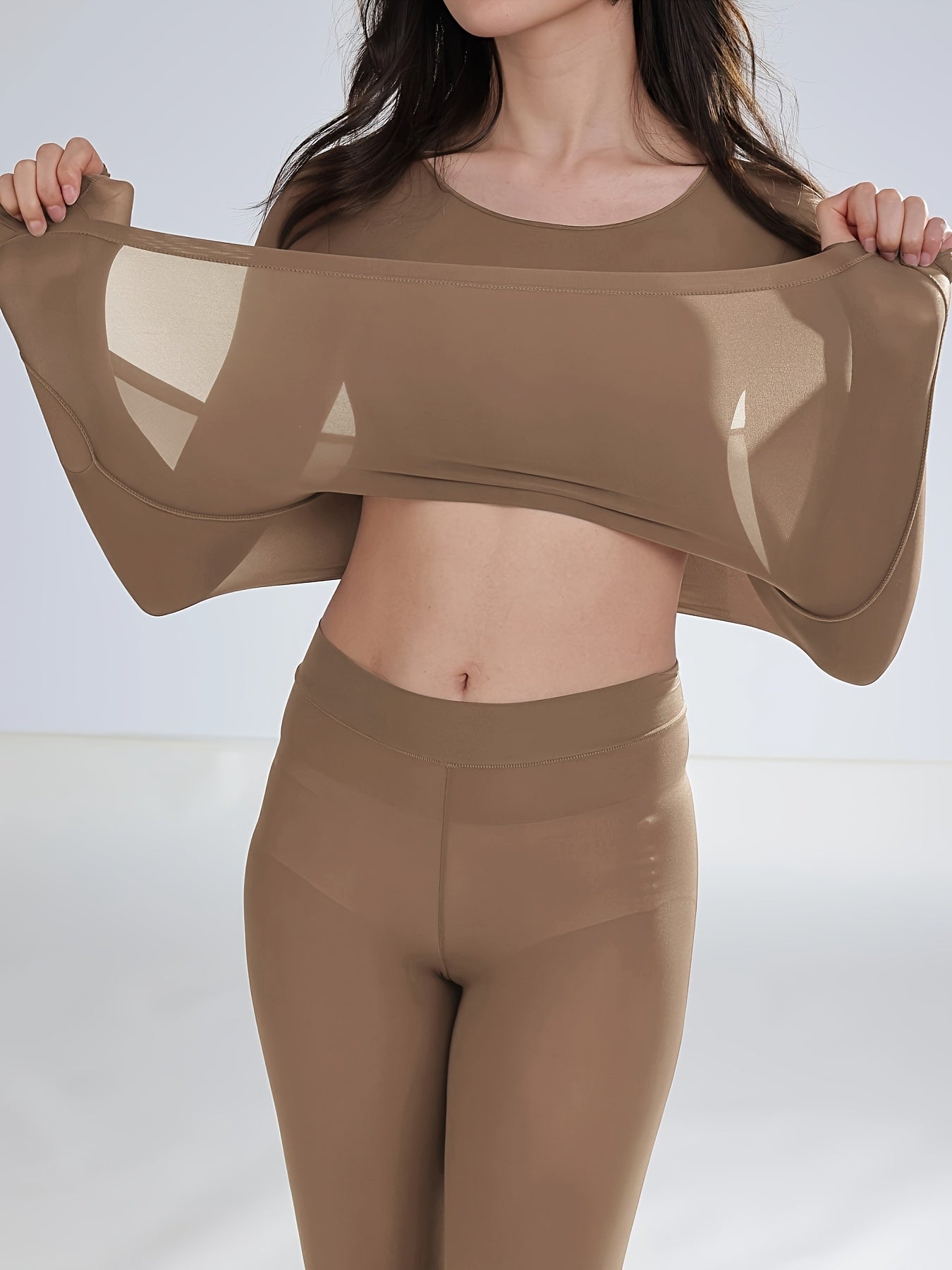 Women's Long Sleeve Thermal Top Set Ultra-Thin High Elastic Knit Base Layer Autumn Winter