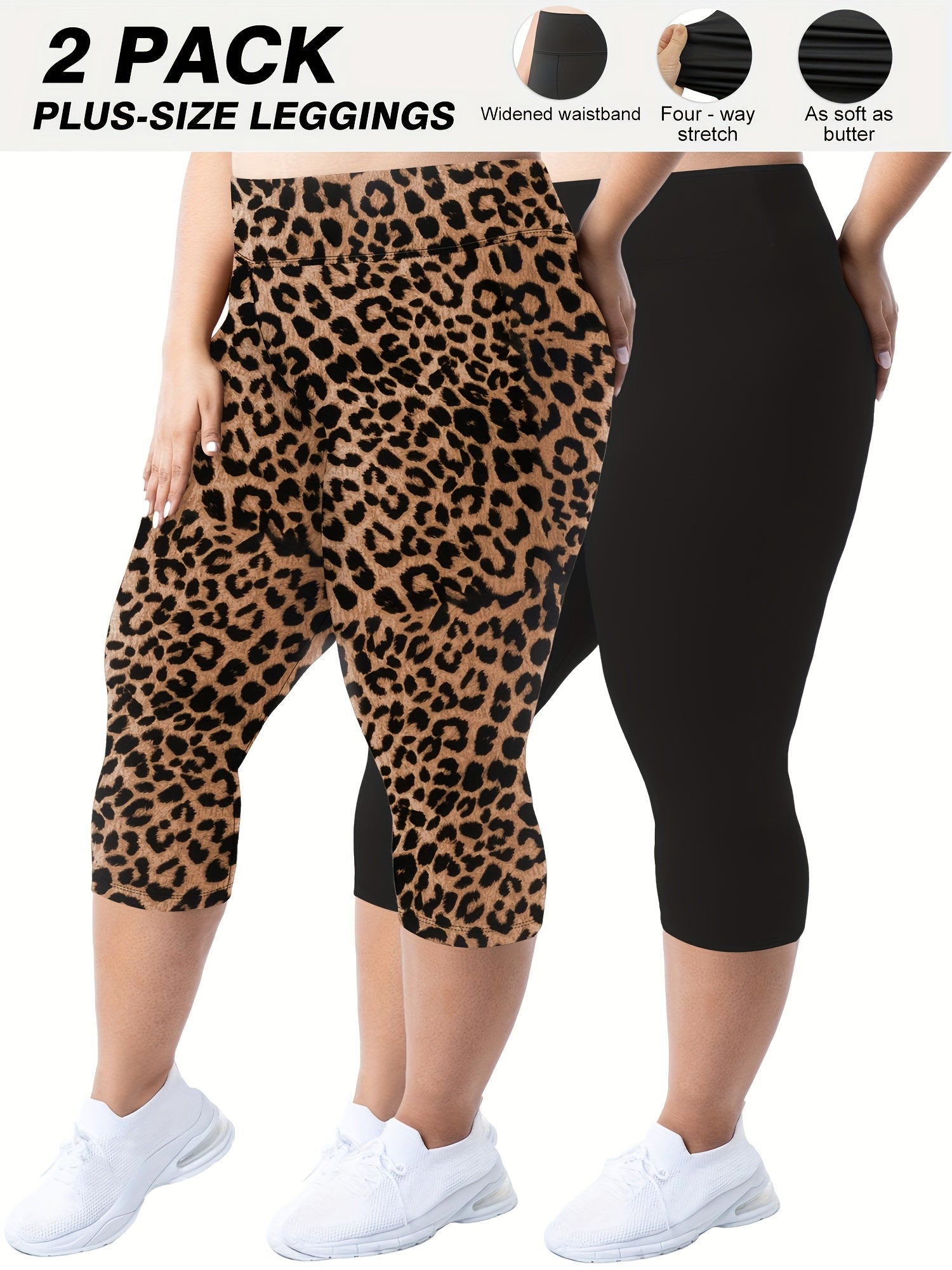 Women's Leopard Print Capri Leggings Plus Size Stretchy Comfortable | 3/4 Length