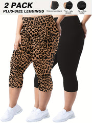 Women's Leopard Print Capri Leggings Plus Size Stretchy Comfortable | 3/4 Length