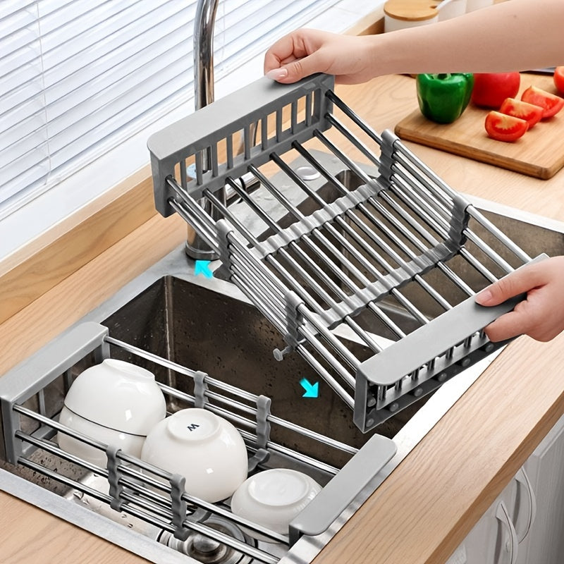 Retractable Stainless Steel Kitchen Drain Rack Sink Shelf for Dishes and Utensils