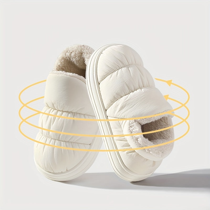 Ayollar uchun mo'ljallangan plüsh qishki chanoqchalar, yumshoq va issiq ichki va tashqi uy poyabzali, qora va oq