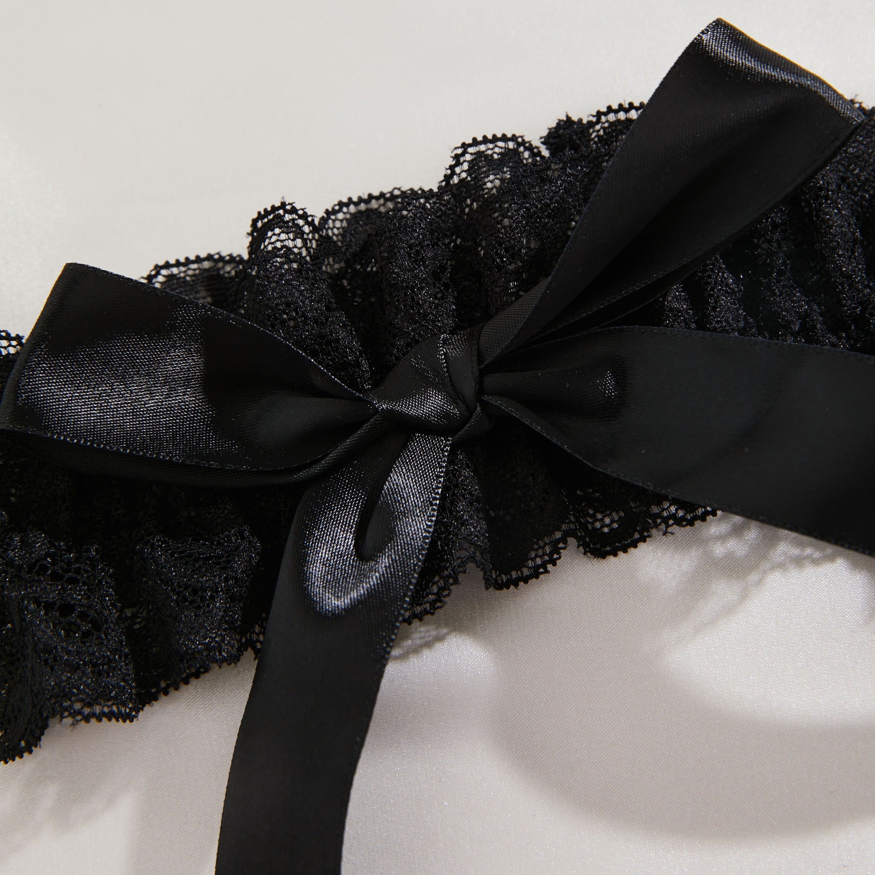 Black Lace Garter Belt with Bow Bridal Lingerie Stretch Thigh Band
