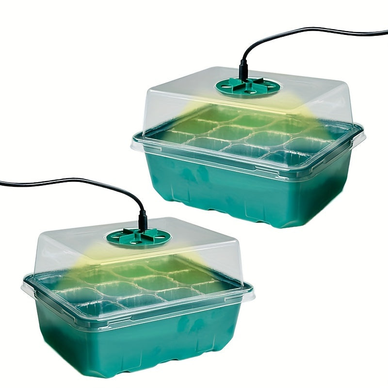 Juego de bandejas para plántulas con luz de crecimiento, humedad ajustable, 12-60 agujeros