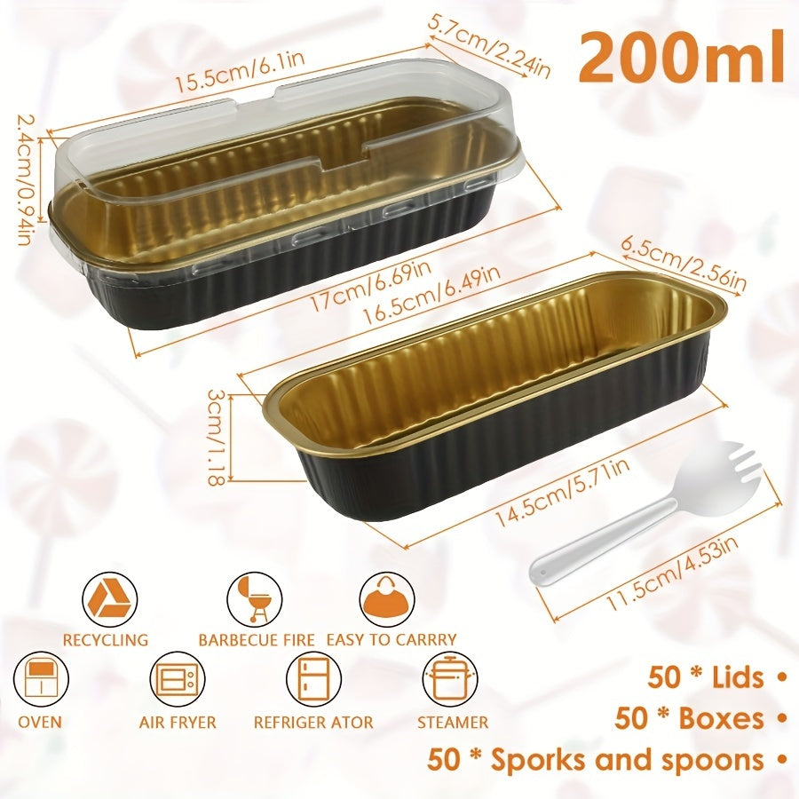 150 Pieces Mini Cake Pans with Lids and Spoons Non-Stick Aluminum Foil Baking Loaf Pans