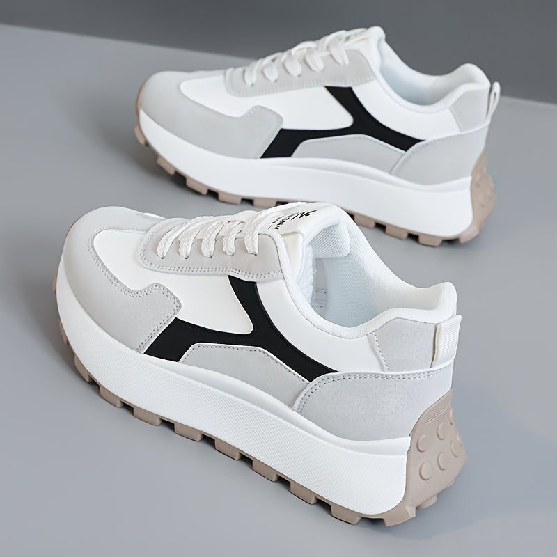 Women's White Black Outdoor Sneakers Low-Top Breathable Lace-Up Shoes