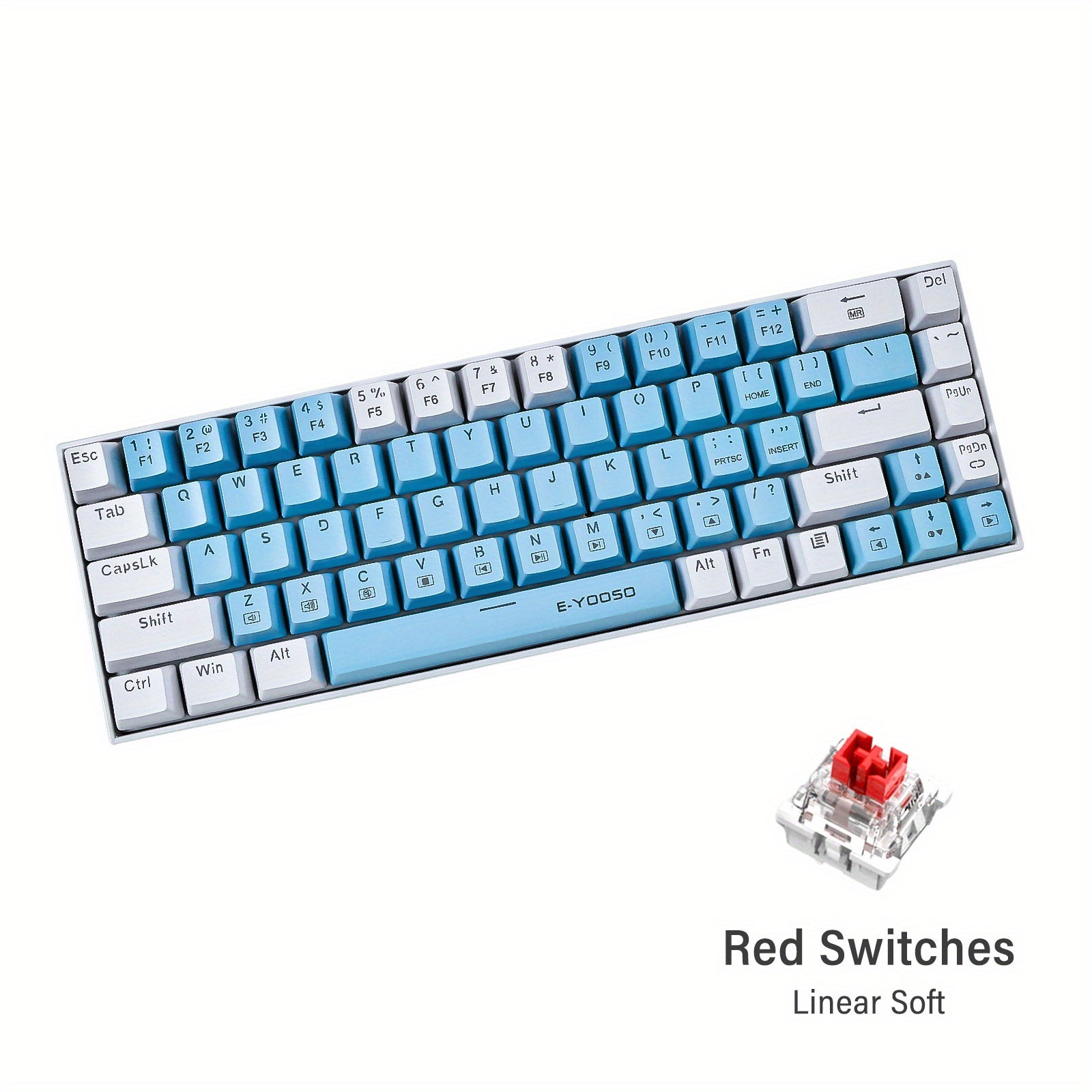 Teclado mecánico para juegos, 65 por ciento, retroiluminado, compacto, 68 teclas, ergonómico para Windows PC