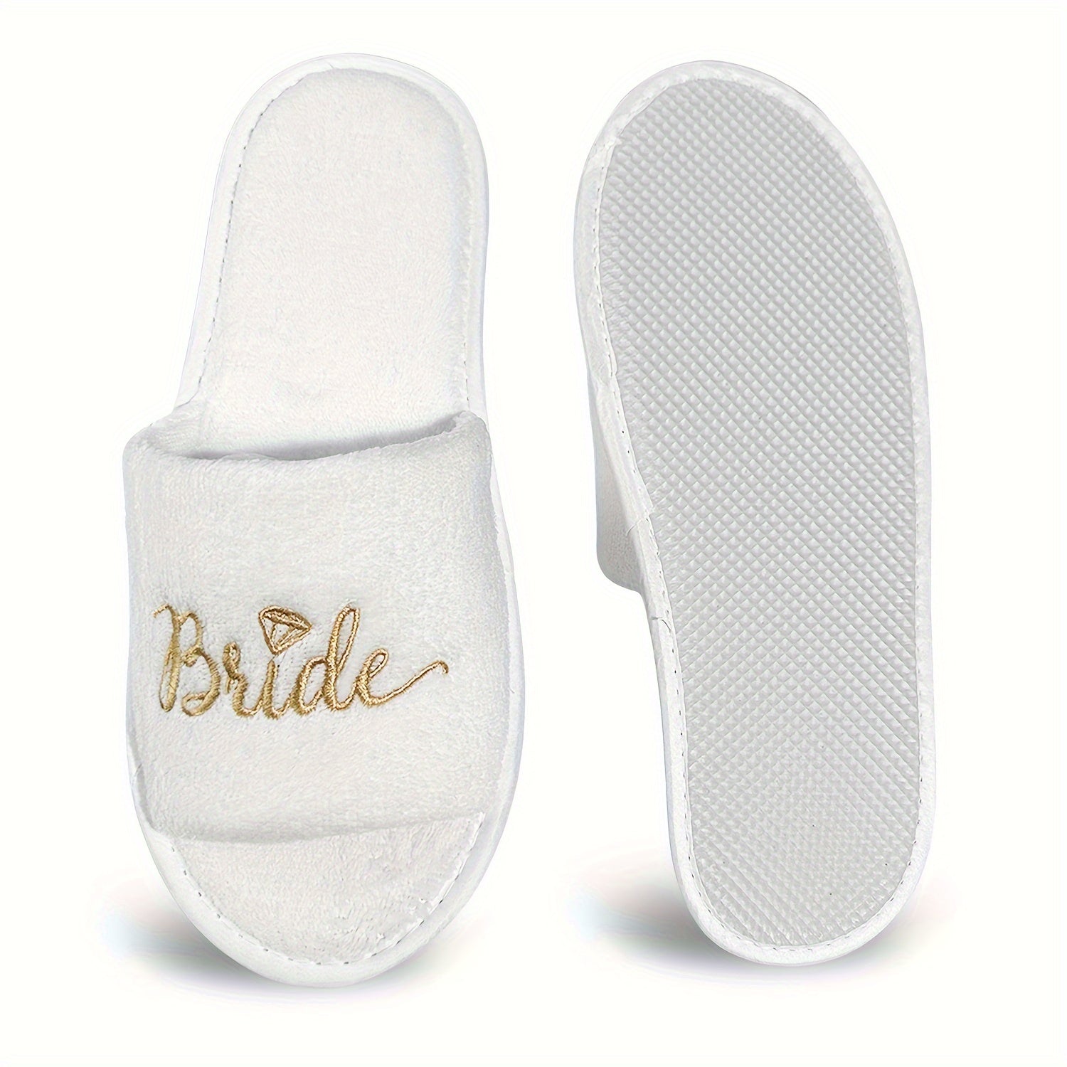 Women's Bridal Party Slippers Set Open-Toe Plush Non-Slip Comfortable Flats