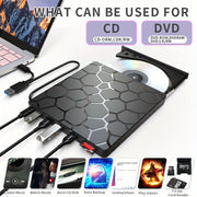 External USB 3.0 CD/DVD Drive for Laptops Hexagonal Design Supports CD VCD DVD Playback and Burning