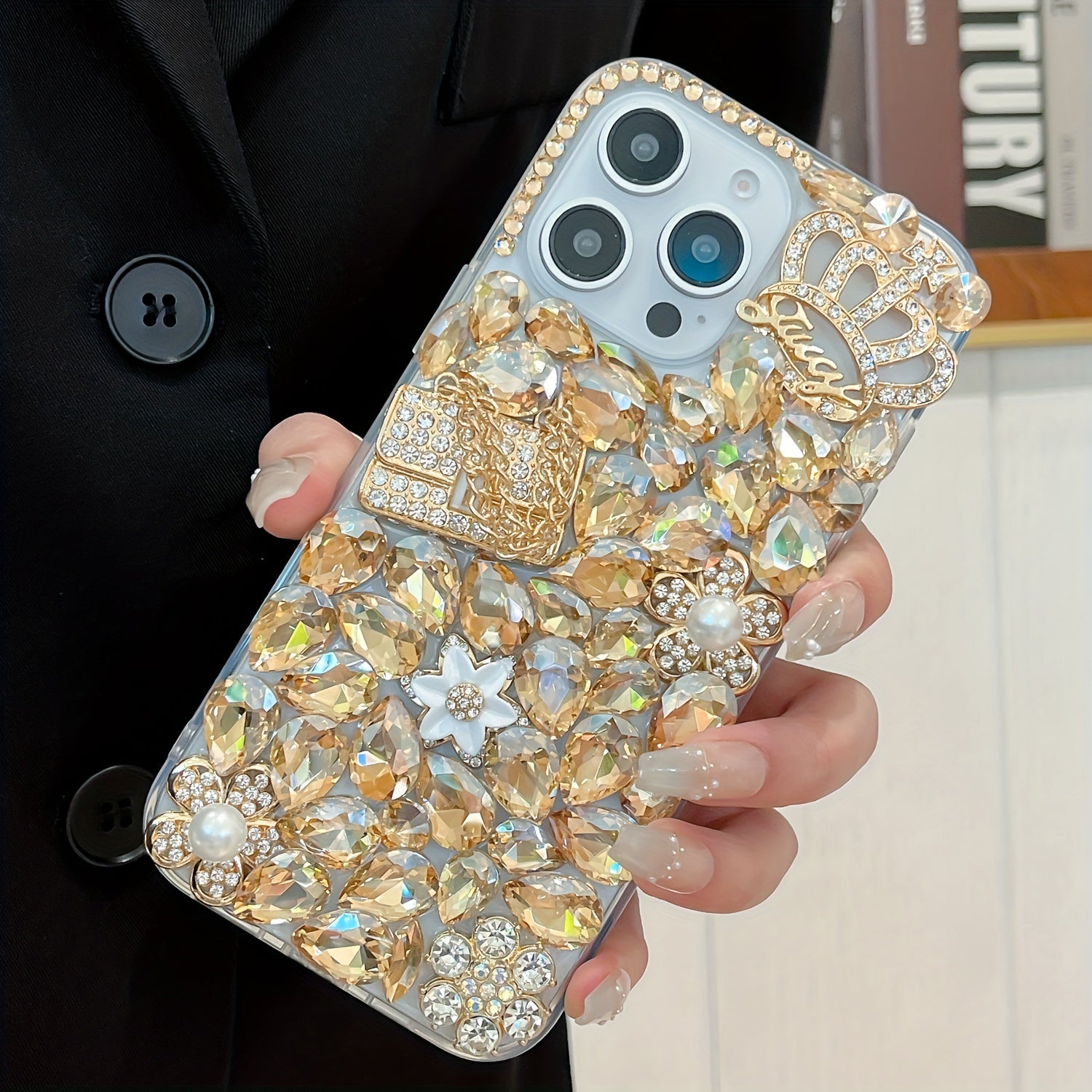 Golden Diamond Phone Case with Tassel Sequin Design for iPhone Models