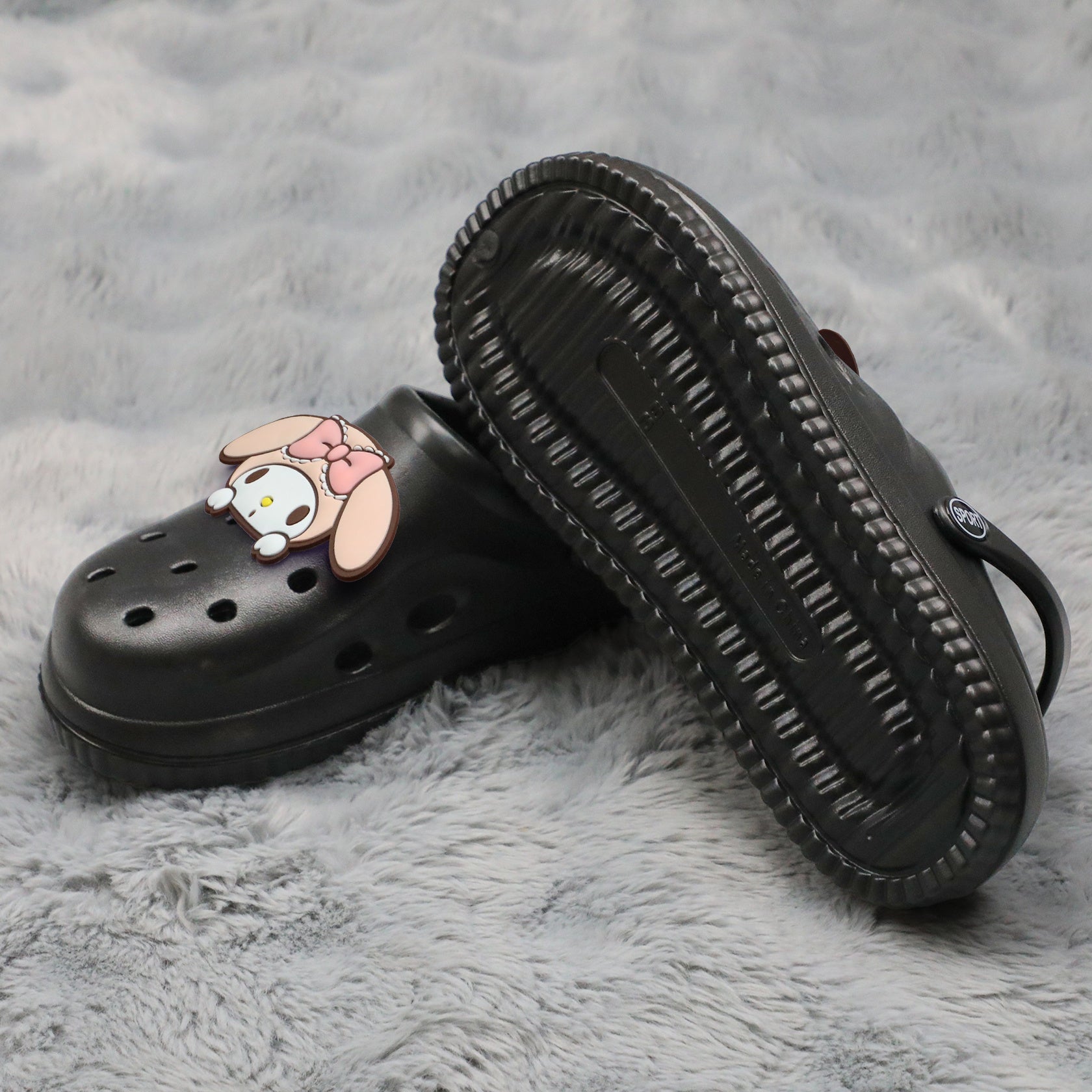 Women EVA Clogs Flat Slides with Cartoon Design, Black White Summer Footwear