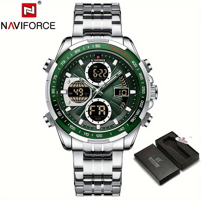 Men's Stainless Steel Sports Watch with Multifunctional Quartz and Luminous Display