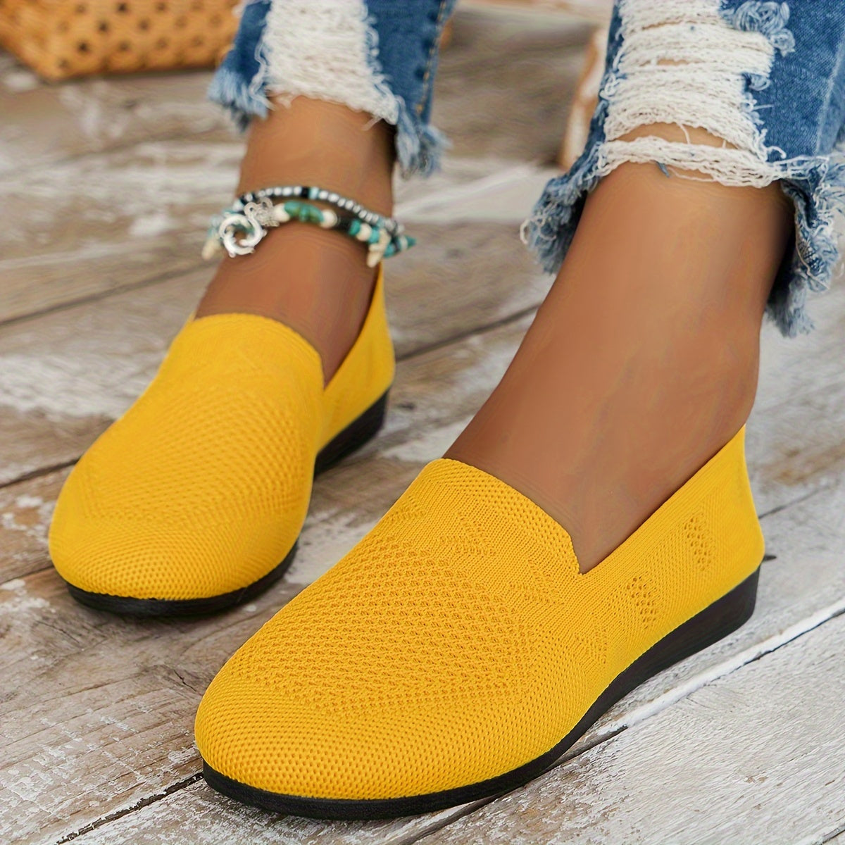 Women Knit Flat Round Toe Shoes Casual Comfortable Everyday