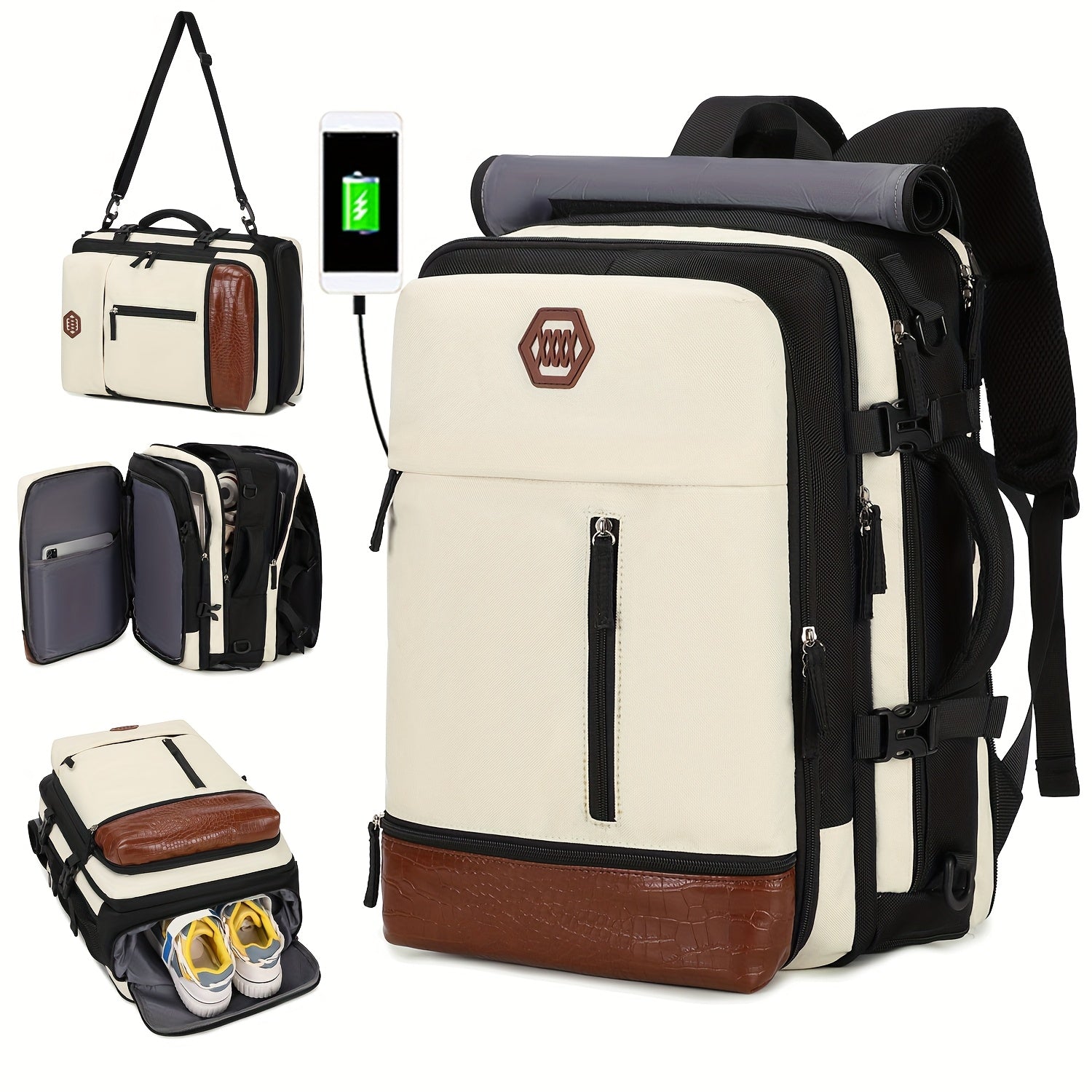 Large Polyester Backpack with Shoe Compartment USB Port and 17-Inch Laptop Storage