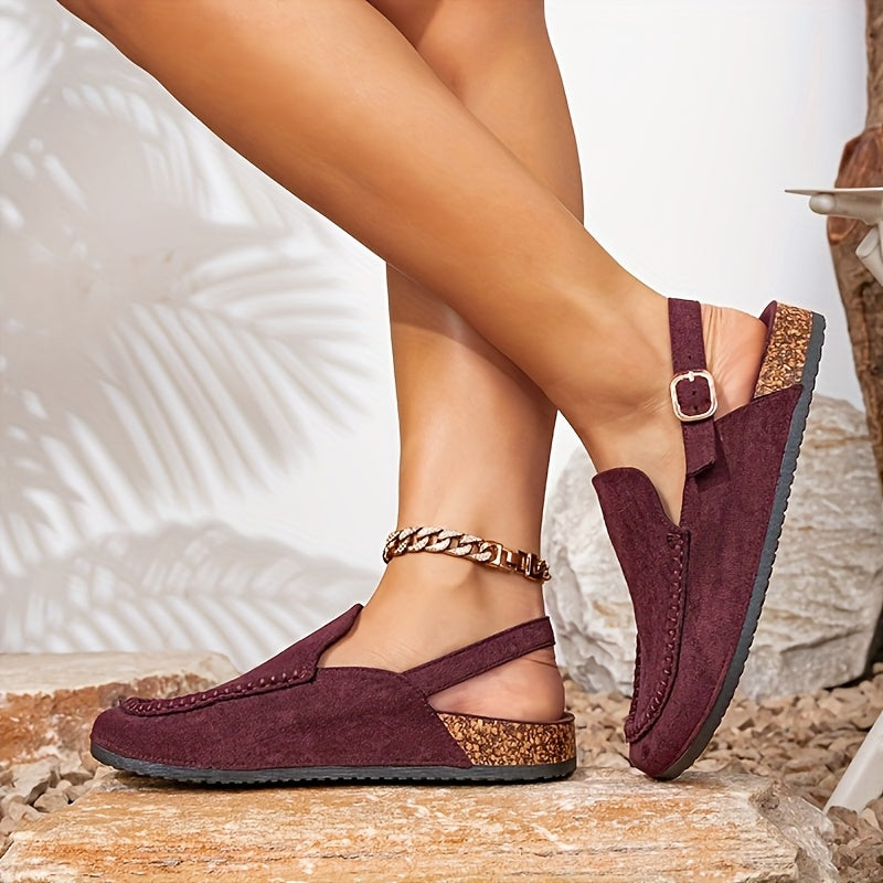 Women Slip-On Adjustable Sandals Beige Flannel Non-Slip Loafers Indoor Outdoor