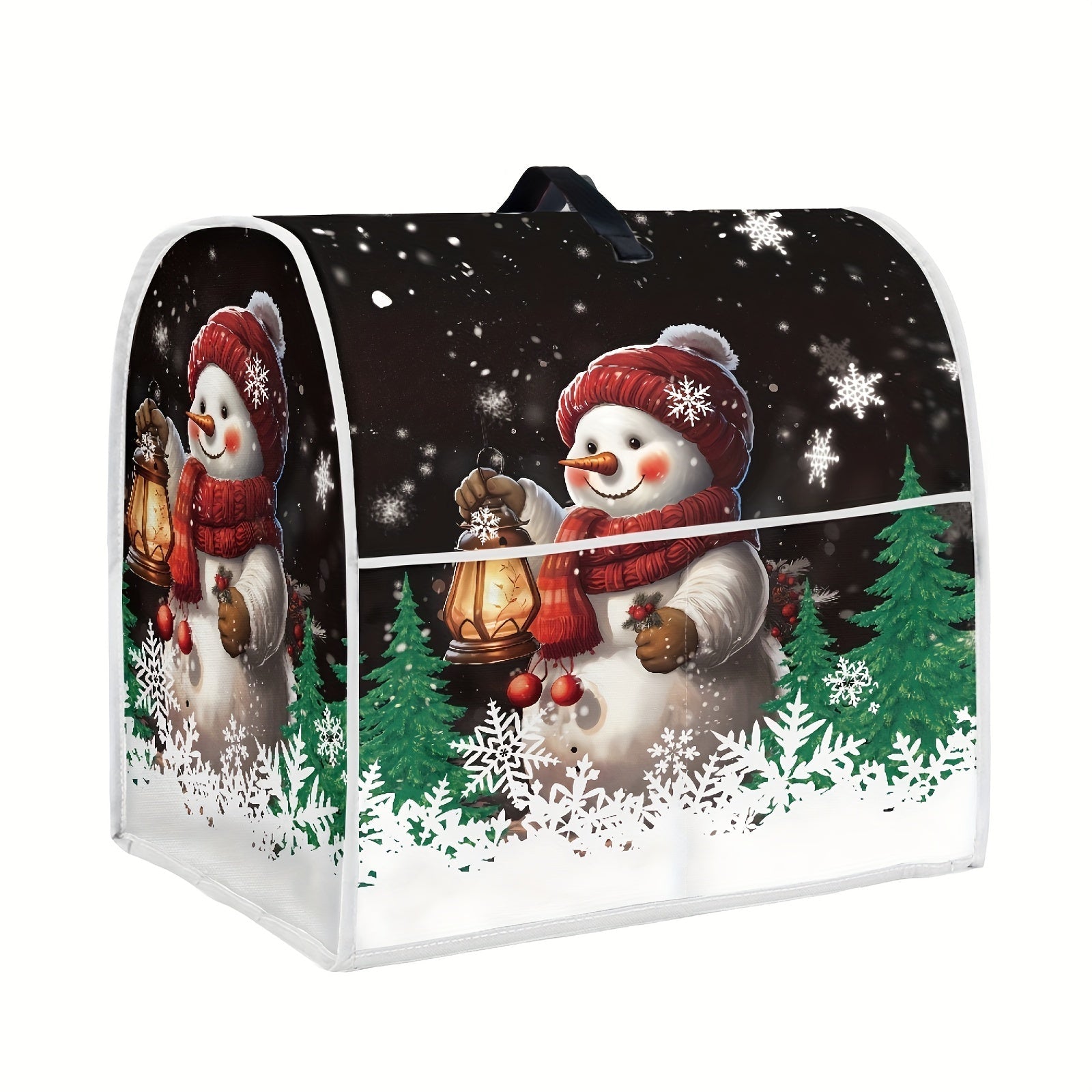 Christmas Snowman Print Stand Mixer Cover Dustproof Kitchen Accessory with Front Pocket