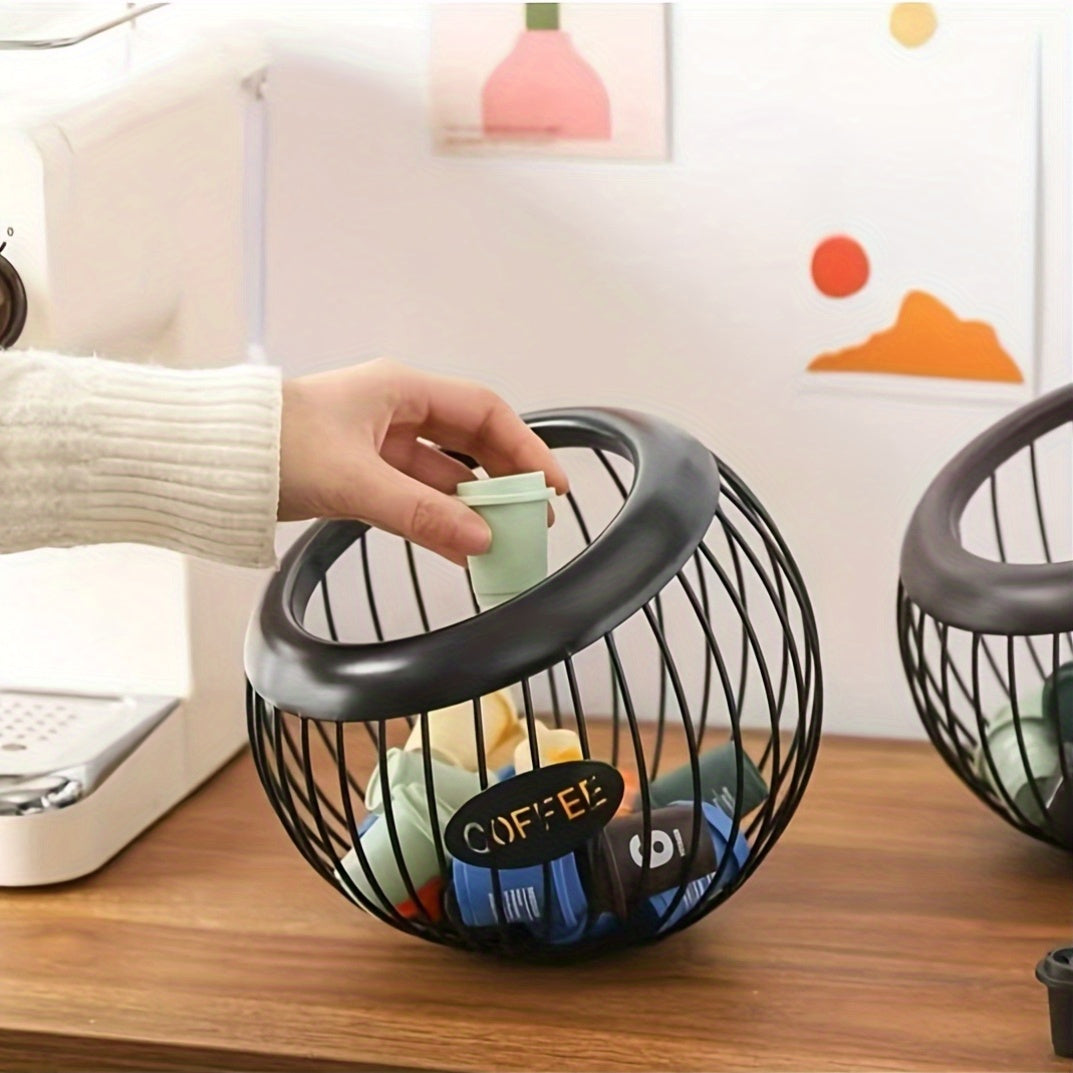 Qora Metall Qahva Kapsula Saqlash Savati Katta Hajm Qishloq Uslubi