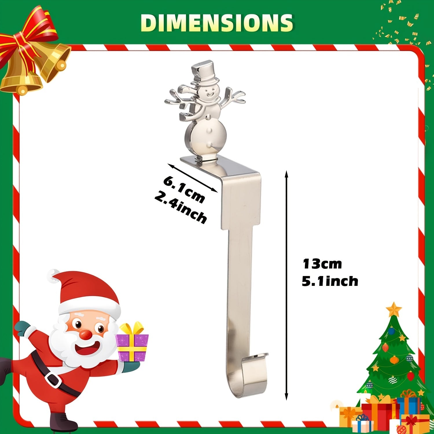 Set of 4 Metal Christmas Stocking Holders with Snowman Reindeer Tree Designs