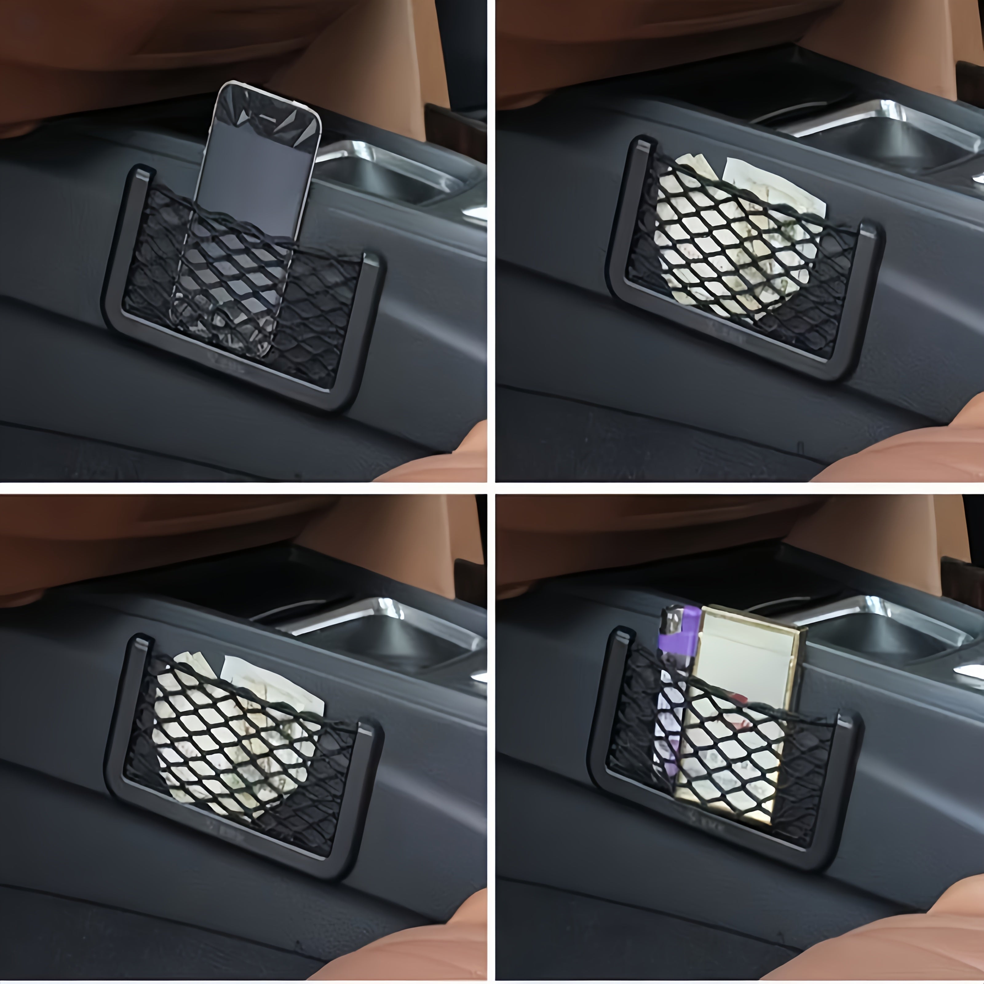 2 Pack Car RV Mesh Storage Boxes PU Leather Organizer for Smartphones and Essentials Black